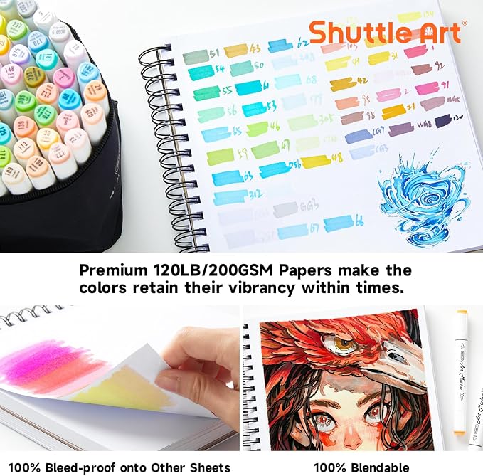 Shuttle Art Marker Pad, 8.3”x8.9” Portable Square Sketchbook, 80 Sheets Marker - Image 3