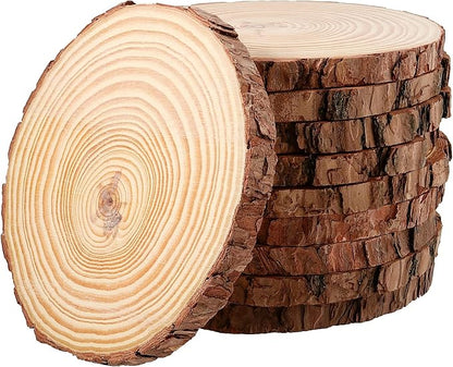 JEUIHAU 10 PCS 6.7-7 Inches Natural Unfinished Wood Slices, Round Wooden Tree by JEUIHAU