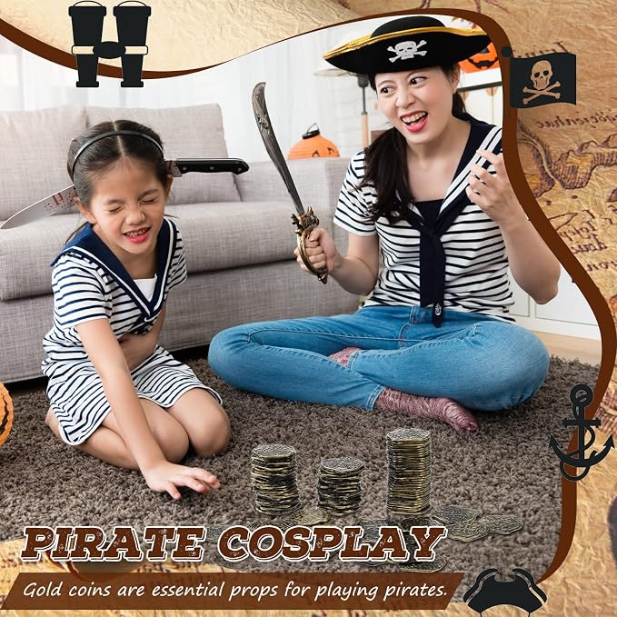 Hanaive 100 Pcs Pirate Coins Plastic Kids Fake Play Coins Replica Spanish - Image 4