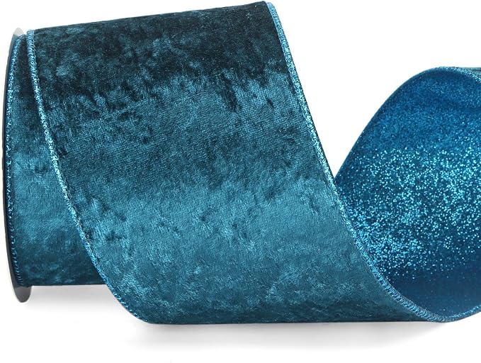 Ribbli Turquoise Blue Velvet Wired Ribbon 4 Inch Teal Velvet by Ribbli