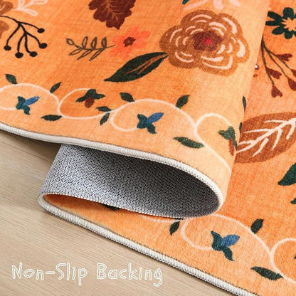 Rugcomf Area Rug 4x6 Rug Washable Boho Rugs Non Slip Low Pile Floral Small - Image 3