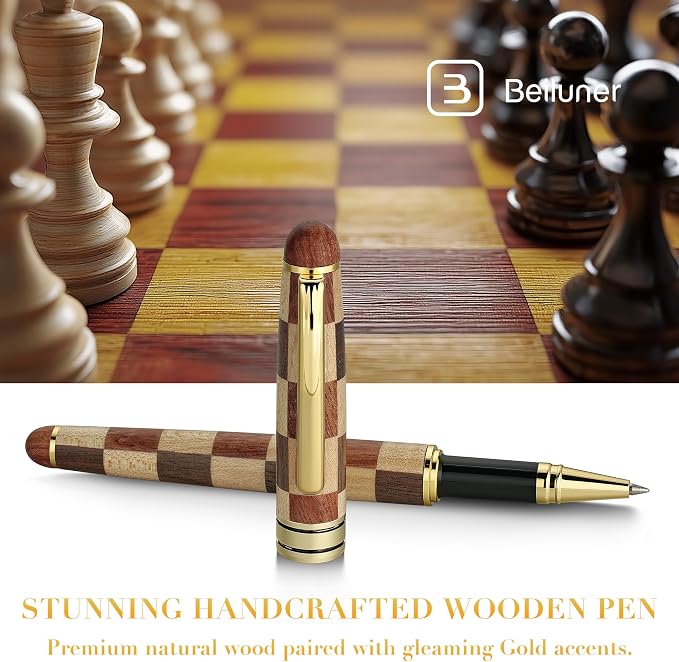 BEILUNER Luxury Wood Ballpoint Pen Writing Set, Chess Style - Image 2