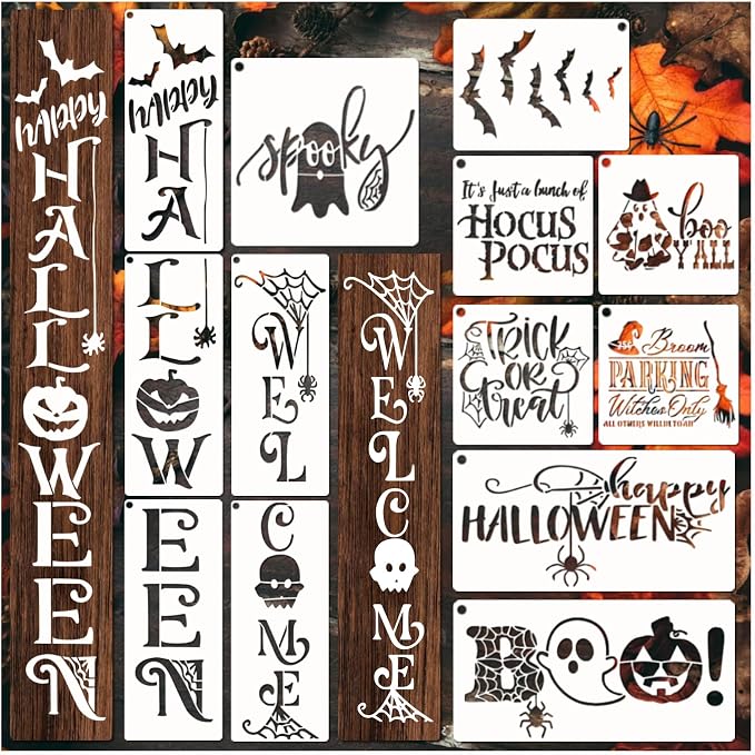 Halloween Stencils for Painting on Wood Door Sign Reusable Large Holiday by Boqon
