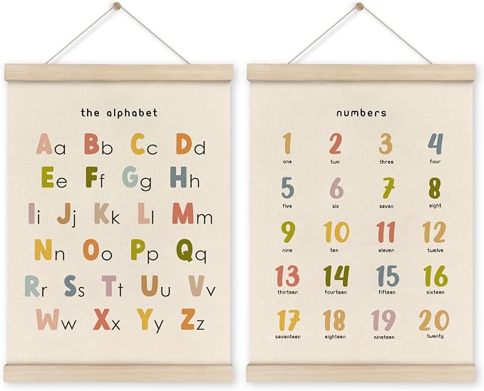 HRQKO Alphabet Numbers Poster Hanger Frame Set of 2, Nursery Wall Decor by HRQKO