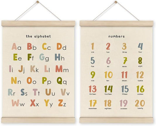 HRQKO Alphabet Numbers Poster Hanger Frame Set of 2, Nursery Wall Decor by HRQKO