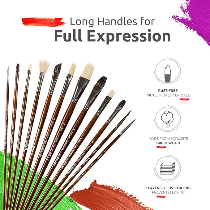 ZenART Oil & Acrylic Paint Brushes – 14pc Professional Set of Chungking Hog - Image 6