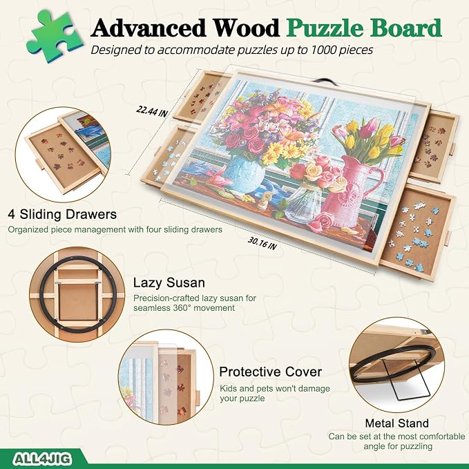 ALL4JIG 1000 Pieces 2-in-1 Tilting & Rotating Puzzle Board, 30.16" x - Image 2
