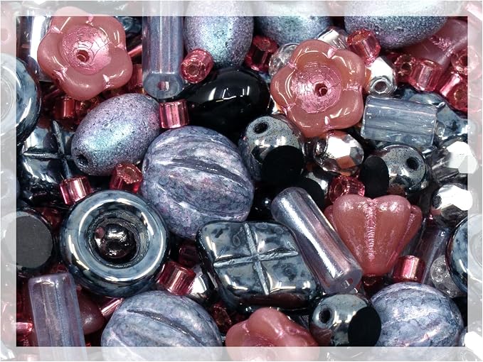 2.1oz Mix of Unique Czech Bohemia Glass Pressed Beads, Matte and Glossy by CzechBeadsManufacturer