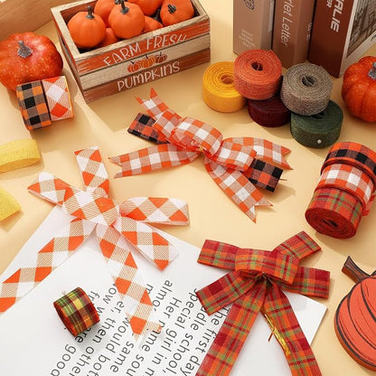 10 Rolls 50 Yard Fall Plaid Burlap Ribbon Rolls 1 Inch Autumn Gift Wrapping - Image 4