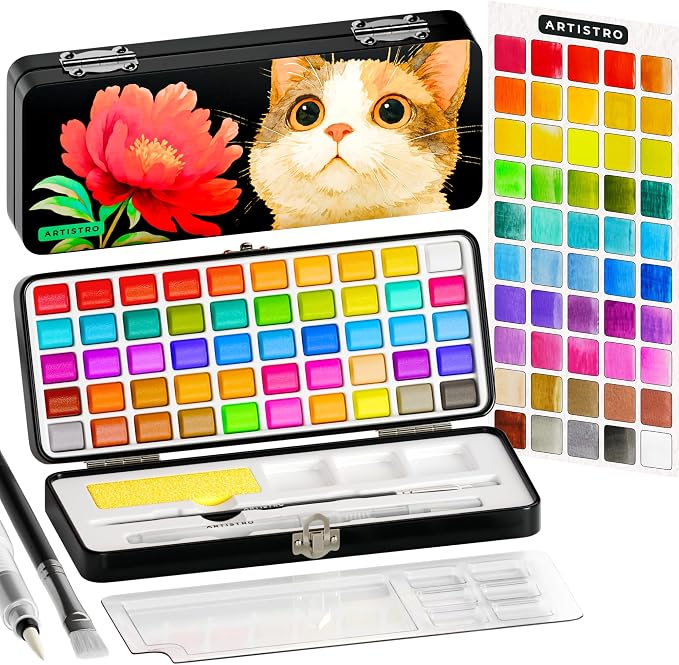 ARTISTRO 50 Watercolor Paint Set, Vivid Colors in Portable Box, Palette set. by ARTISTRO