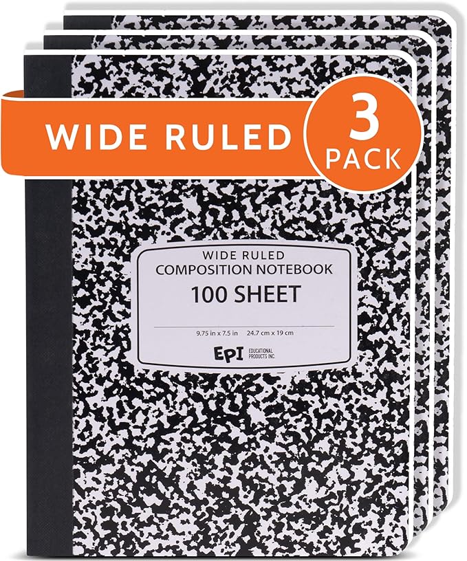 EPI Marble Hardcover Wide Ruled Composition Notebook | 200 Pages, 9.75 x 7.5 in by EPI