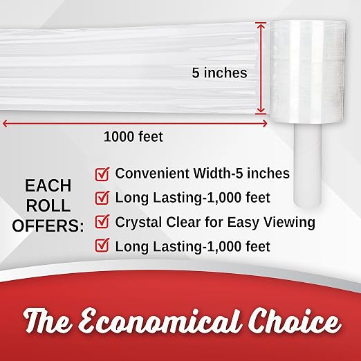 2 Pack Industrial Strength Mini Hand Stretch Wrap 5" 1000 Ft Roll 80 Gauge Thick - Image 3