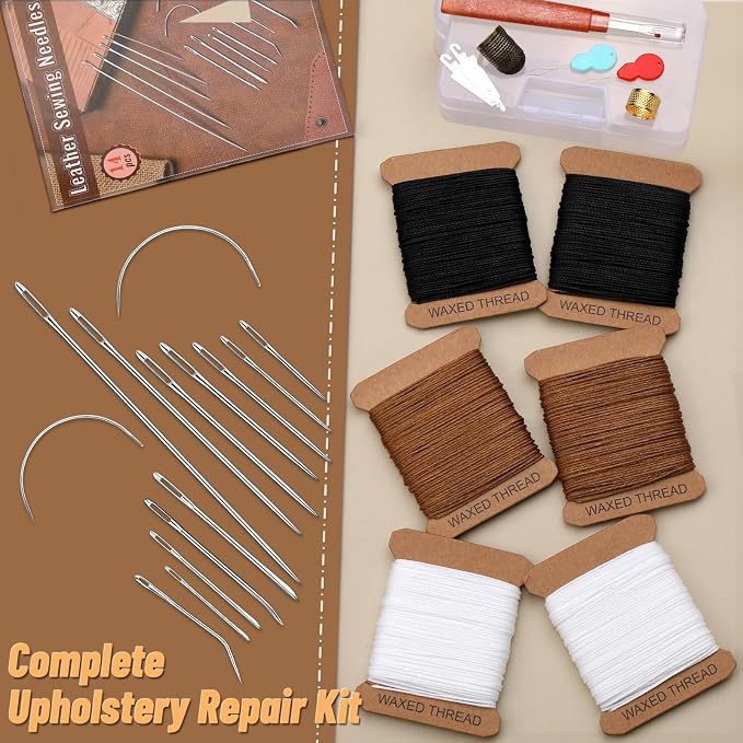 IMZAY 132 Yards Upholstery Repair Kit, 0.55MM and 0.8MM Waxed Sewing Thread - Image 4