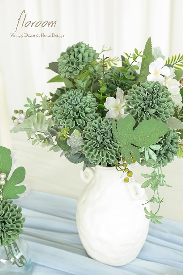 Floroom Artificial Dahlia Flowers 25pcs Real Looking Elf Green Foam Fake Roses - Image 2