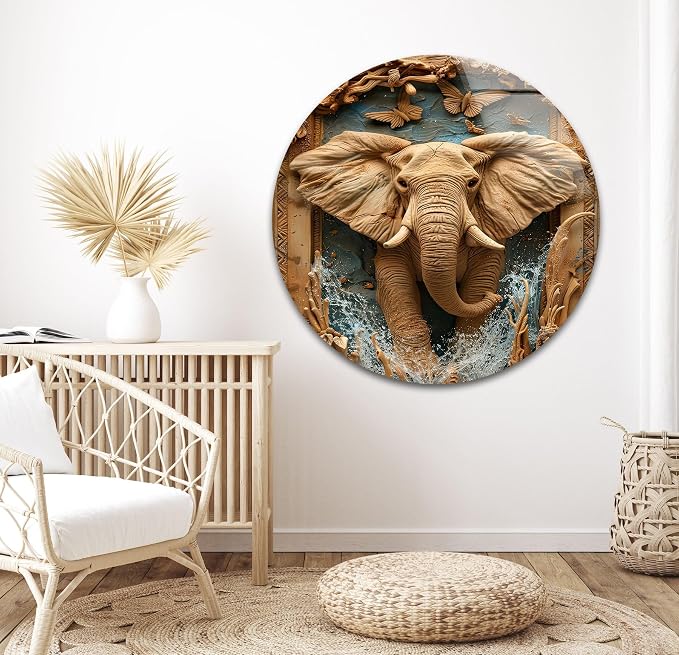 My Photostation.com 24Wx30H'' Elephant Carving Glass Wall Art Tempered Glass - Image 7