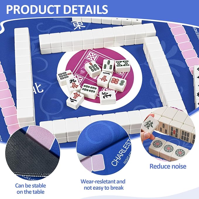 Mahjong Mat with Rules for Table with 6 Mahjong Playing Instructions, 4 Mahjong - Image 3