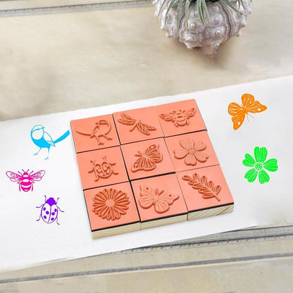 9 PCS Vintage Wooden Rubber Stamps, Wood Stamps - Image 4