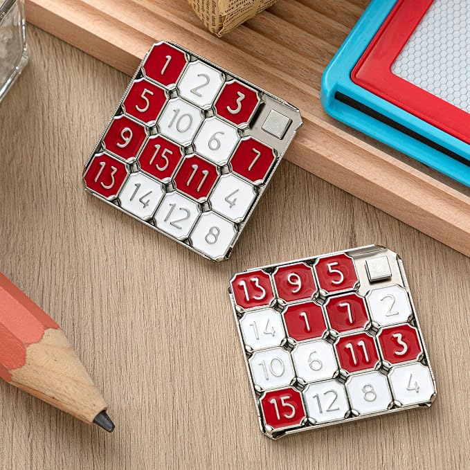Metal Number Slide 15 Puzzle Red and White Number Sliding Puzzle Educational - Image 7