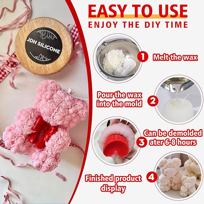 Bowtie Rose Bear Candle Mold 3D Teddy Bear Silicone Mold - Image 3