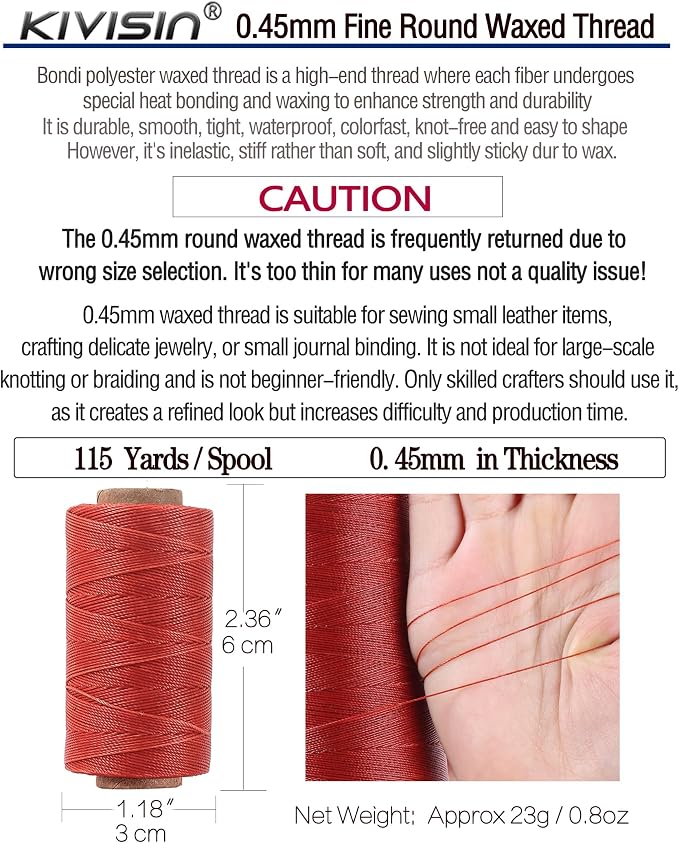 12 Colored Waxed Polyester Thread, 0.45mm Thinner Diameter, 115 Yards/Spool - Image 2