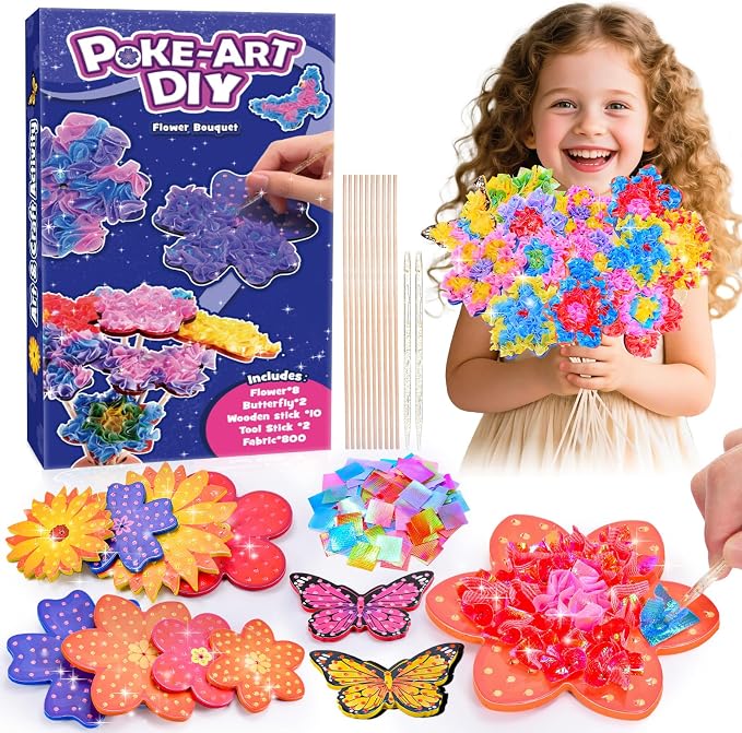Arts and Crafts for Girls Ages 4-12, Poke Art Flower Bouquet by LIWINLETSGO
