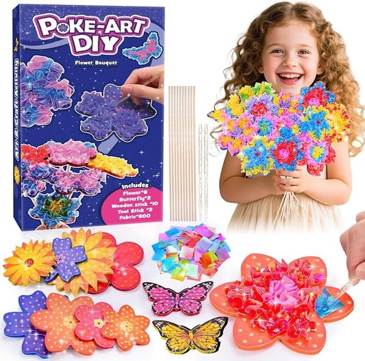Arts and Crafts for Girls Ages 4-12, Poke Art Flower Bouquet by LIWINLETSGO