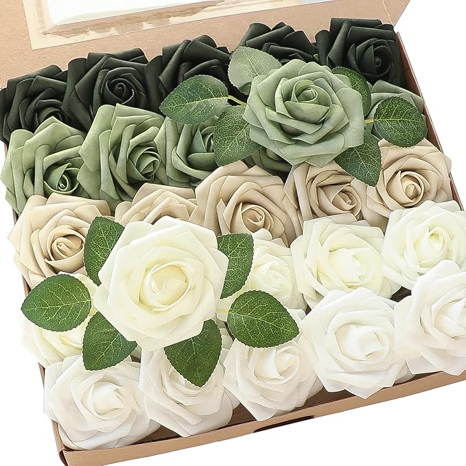 Floroom Artificial Flowers 25pcs Real Looking Emerald Green Ombre Colors Foam by Floroom