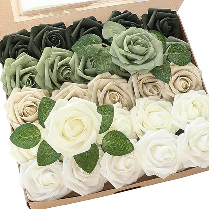 Floroom Artificial Flowers 25pcs Real Looking Emerald Green Ombre Colors Foam by Floroom