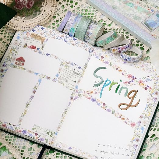 YUBX Spring Washi Tape Set 16 Rolls Flowers Printed Embellishment Green - Image 7