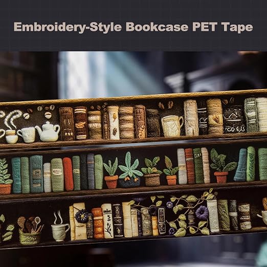 Magician’s Bookcase PET Tapes – 6 Rolls of Fantasy Embroidery-Style Bookcase - Image 3