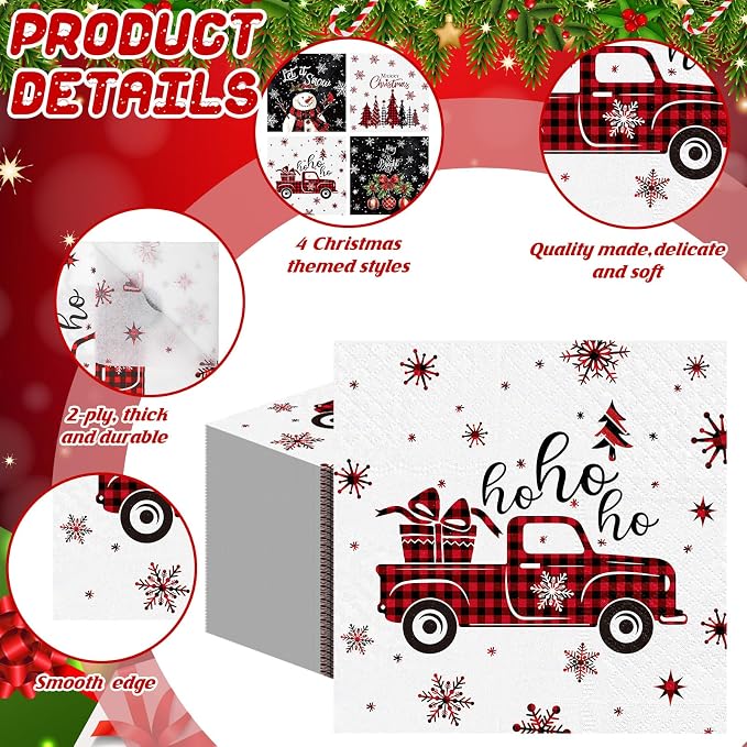 Janlaugh 200 Pcs Christmas Paper Napkins Disposable Snowman Cocktail Napkins - Image 3