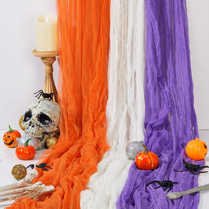 Boao Halloween Cheese cloth 84.65 x 590.55 Inch White Orange and Purple - Image 4