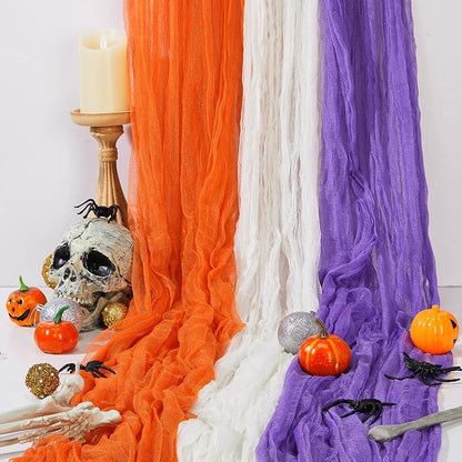 Boao Halloween Cheese cloth 84.65 x 590.55 Inch White Orange and Purple - Image 4