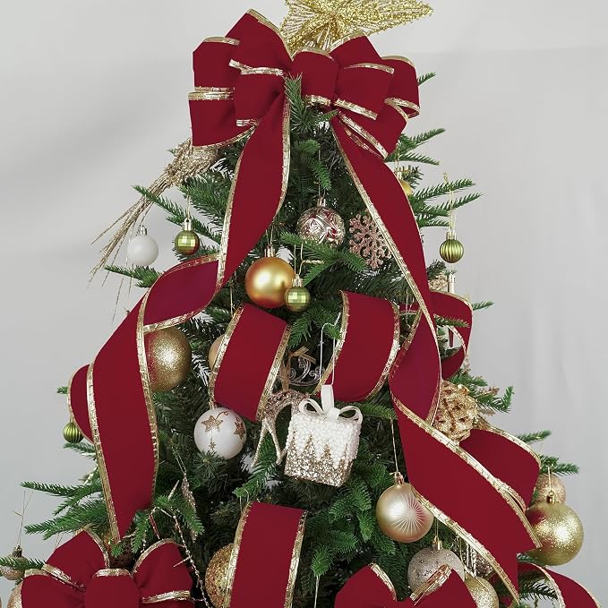 MEEDEE Burgundy Velvet 2.5 Inch Dark Red Christmas Ribbon 10 Yards Wired - Image 6