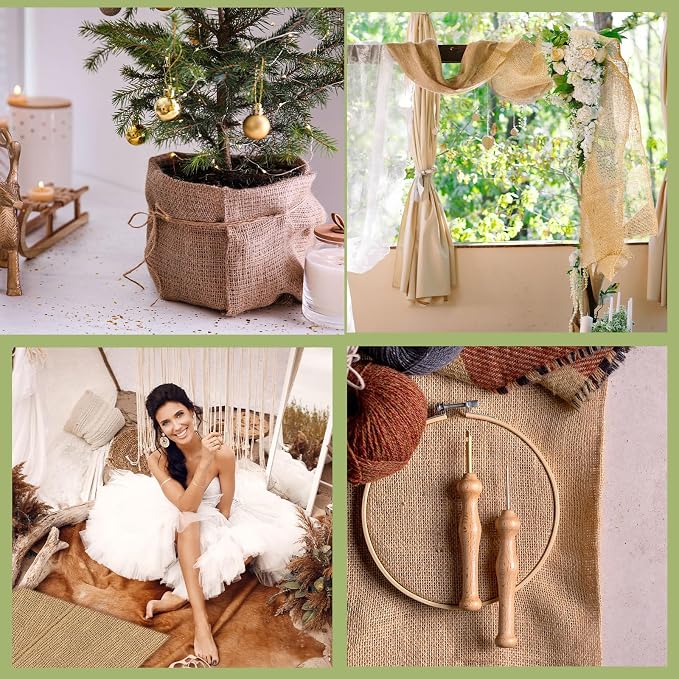 Buryeah 60 Inch x 100 ft Burlap Fabrics Roll Natural Jute Burlap Tree Wraps - Image 6