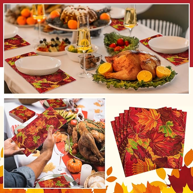 60 Pcs Maple Leaf Cocktail Paper Napkins 6.5 x 6.5 Inches Disposable Paper - Image 6
