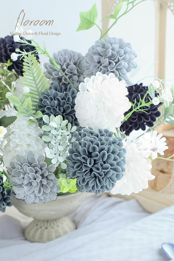 Floroom Artificial Dahlia Flowers 25pcs Real Looking Blue Shades Foam Fake Roses - Image 3
