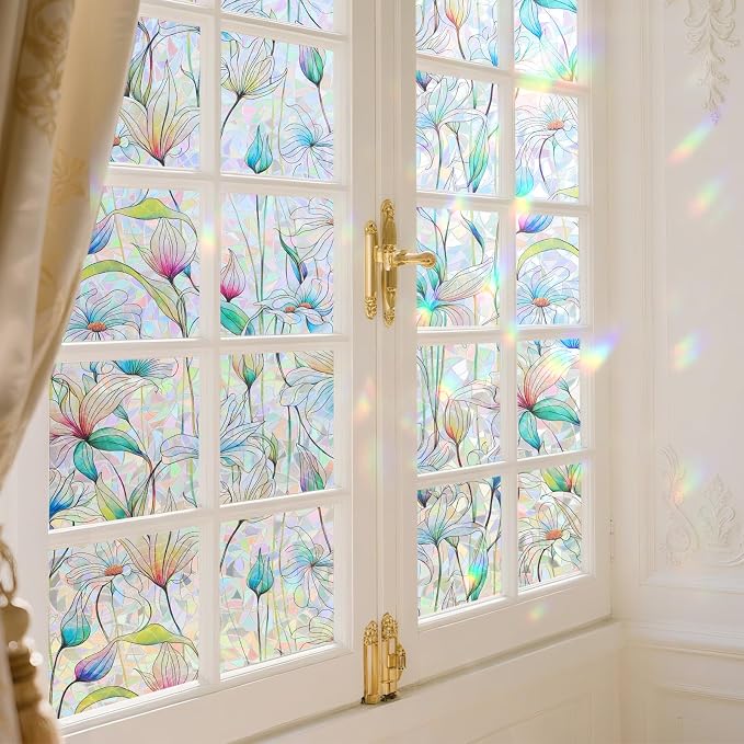 Donox Decorative Window Privacy Film, 3D Floral Stained Glass Window Film - Image 6
