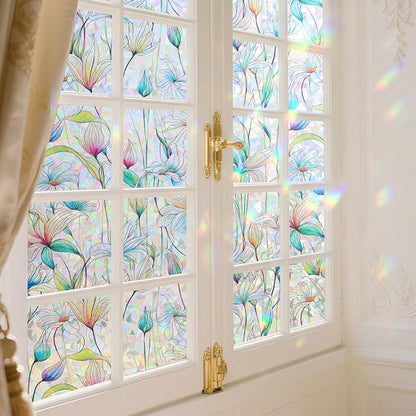 Donox Decorative Window Privacy Film, 3D Floral Stained Glass Window Film - Image 6