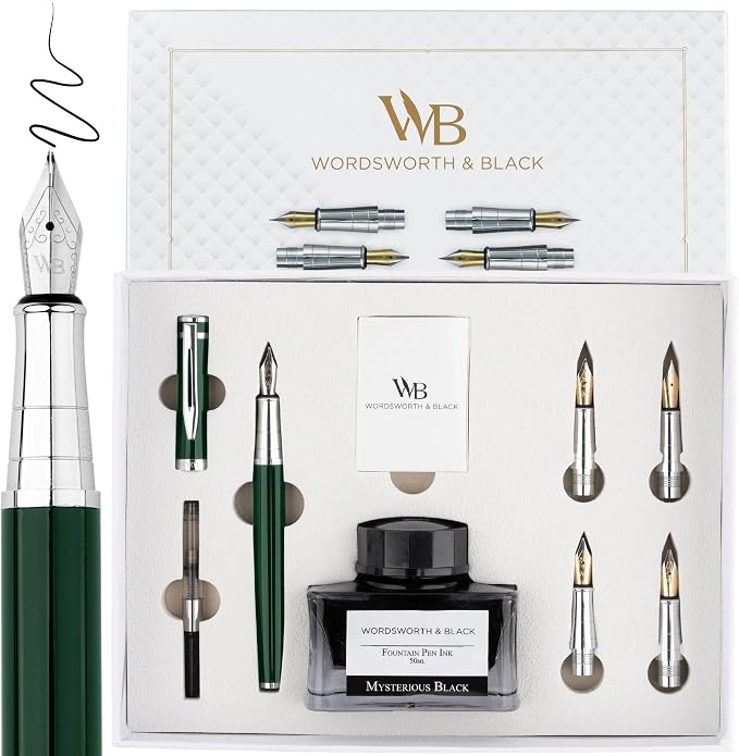 Wordsworth & Black Fountain Pen Gift Set, Includes Bottle, 6 Cartridges by WordsworthBlack