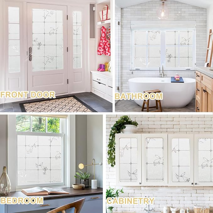 Window Privacy Film Decorative for Front Door, Bathroom Static Cling Stained - Image 7