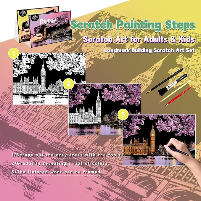 Scratch Art Painting Kit for Adults-8 Sheets A4 Rainbow Scratch Painting Paper - Image 3