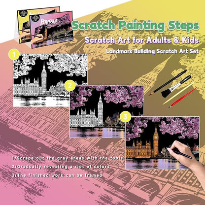 Scratch Art Painting Kit for Adults-8 Sheets A4 Rainbow Scratch Painting Paper - Image 3
