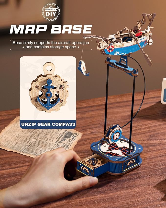 ROKR 3D Wooden Puzzles for Adults, Gravity Swing Ocean Fisher Model kit - Image 4