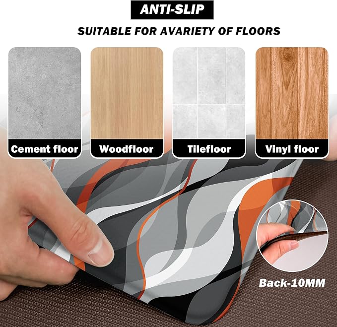 Kitchen Mats for Floor Modern Abstract kitchen rugs Grey and Orange Stripe Anti - Image 3