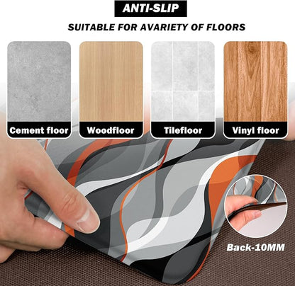 Kitchen Mats for Floor Modern Abstract kitchen rugs Grey and Orange Stripe Anti - Image 3