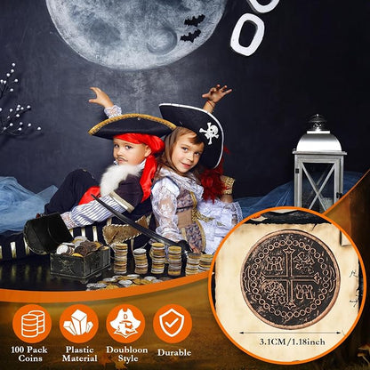 Hanaive 100 Pcs Pirate Coins Plastic Kids Fake Play Replica Spanish Doubloons - Image 2