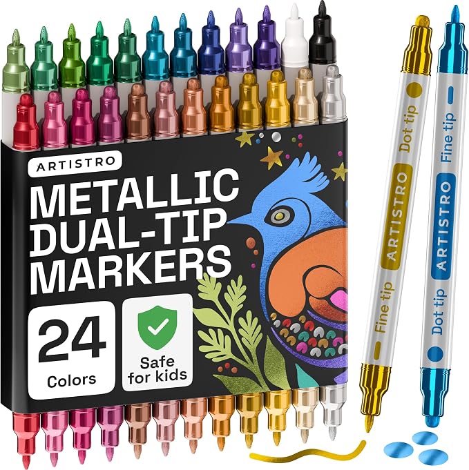 ARTISTRO 24 Metallic Dual-Tip Acrylic Paint Markers by ARTISTRO