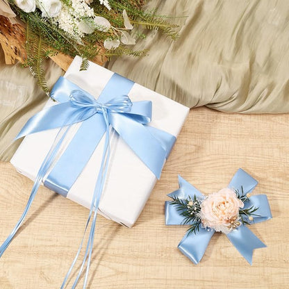 LaRibbons 1 Inch 50 Yard Double Faced Satin Ribbon, Light Blue Satin Craft - Image 2