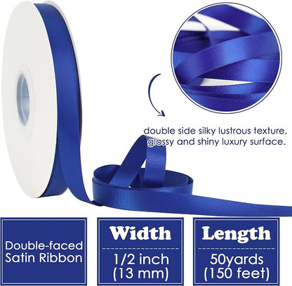 HUIHUANG Royal Blue Ribbon 1/2 inch X 50 Yards Continuous, Double-Faced Satin - Image 2